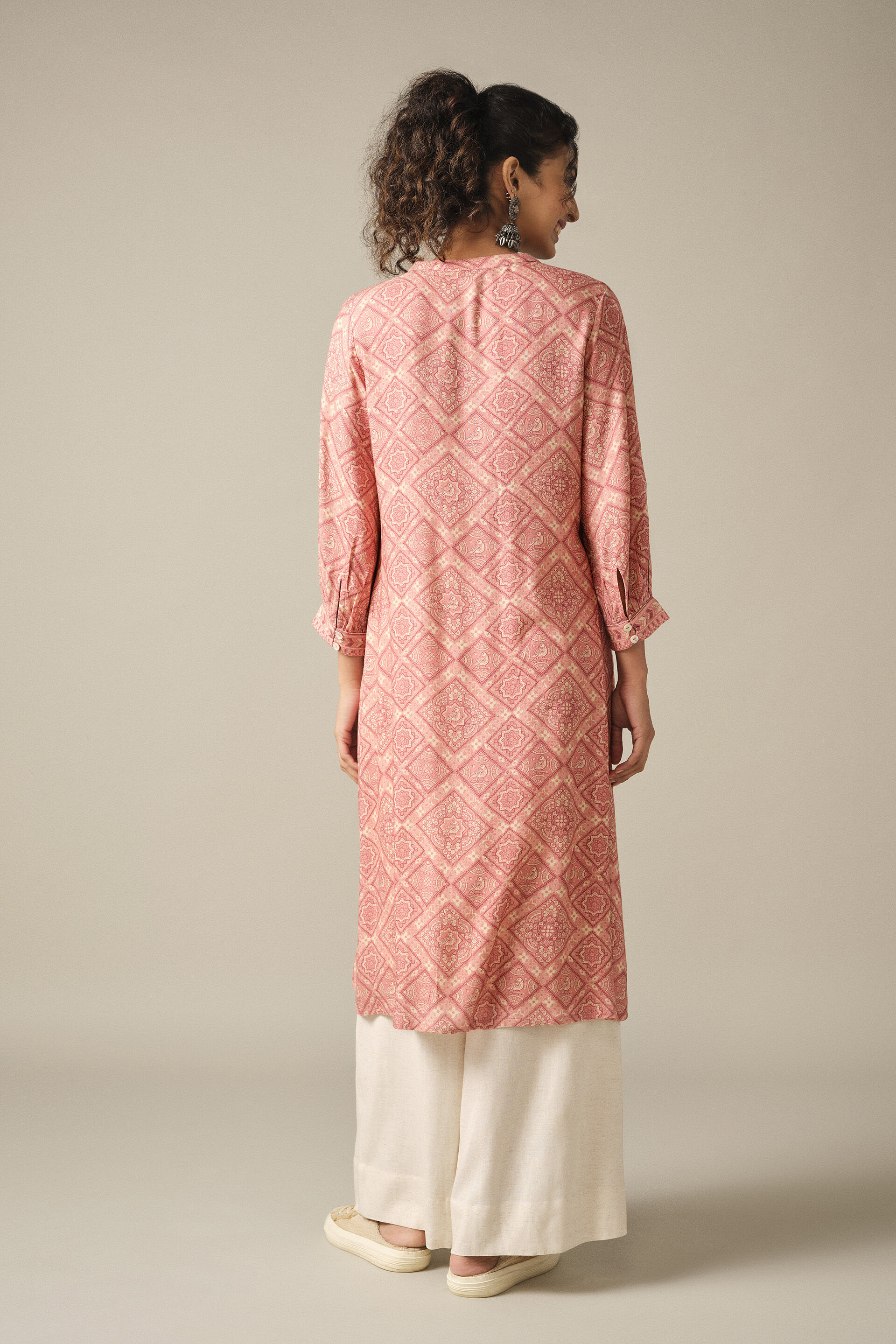 Bird Print Kurta in Pink, Pink, image 5